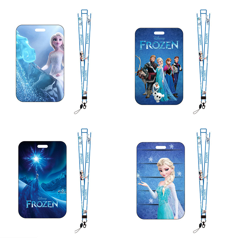 High Quality ID Badge Plastic Card Holder Custom Lovely Cartoon Frozen Elsa Anna Card Case Lanyards Promotional Gift Accessories