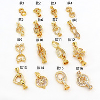 Vente en gros de fermoirs de bijoux plaqués or 18 carats avec CZ, formes variées, connecteurs pour la fabrication de colliers de perles, bracelets, composants de bricolage