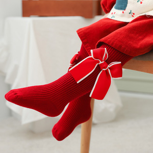 Baby <strong>Girl's</strong> Tight Pantyhose New Year <strong>Christmas</strong> Red Ribbed Bow Style <strong>Girls</strong> Cotton <strong>Tights</strong> - Product Image 3