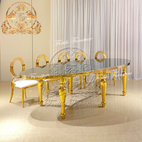 Nouveau modèle de table à manger de forme ovale en verre avec cadre en acier inoxydable et miroir pour événement de mariage ensemble de chaises