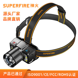 Lampe frontale LED Superfire 2400Mh rechargeable avec capteur de zoom, éclairage d'urgence extérieur - Product Image 3