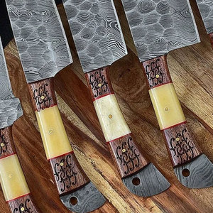 Juego de Cuchillos de Cocina Profesionales de Acero de Damasco de 5 Piezas de Primera Calidad, Mangos de Madera, Diseño Ambidiestro, Hoja Pulida, Sostenible - Product Image 5