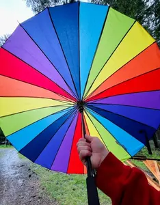 Promotional Large Custom Logo Compact Windproof Waterproof Auto Open 24K Rainbow Umbrella With J Hook Handle For Kids Women Men