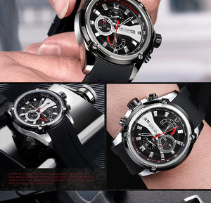 Reloj deportivo de cuarzo para hombre, cronógrafo de tres ojos auténtico, reloj multifuncional de silicona - Product Image 2