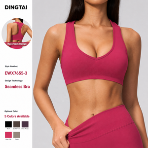 Soutien-gorge de sport sans couture Dingtai à col en V et dos nageur, séchage rapide, coupe ajustée, pour le yoga et le Pilates, pour femme, personnalisable OEM - Product Image 1