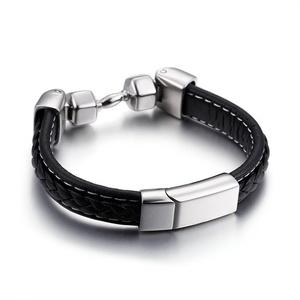 2024 High Quality Custom Stainless Steel <b>Men</b> Leather Fitness Gym <b>Bracelets</b> - Product Image 2
