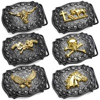 Hebillas de cinturón occidentales de aleación de zinc con acabado envejecido de 40 mm, diseño de cruz de caballo y toro, venta al por mayor, hebilla de cinturón personalizada de 63 g