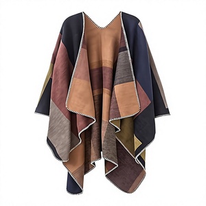 Women's Oversized Color Block <b>Poncho</b> Shawl <b>Wrap</b> Cape with Open Front Drape for Autumn Winter Casual Wear - Product Image 6
