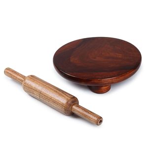 Handcrafted Wooden <b>Rolling</b> Board And <b>Pin</b> Set For Roti Chapati Making Durable Natural Wood Kitchen Tool For Home Use Brown - Product Image 4