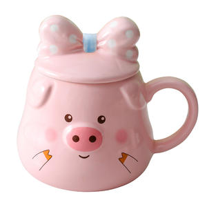 Creative Pink Girl Cartoon <strong>Pug</strong> Shaped Ceramic <strong>Mug</strong> With Handle and Bow Lid Porcelain Breakfast Coffee Cup Beer Milk Hot Thermal - Product Image 5