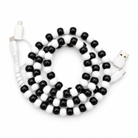 Kabel Charger Ponsel 4 in 1 Klasik Hitam Putih Berhias Manik-Manik, Pengisian Cepat, Multi USB, Aksesoris Mobil, Hadiah Fashion, Kabel Sinkronisasi Data Tipe C