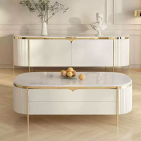 Meuble TV de luxe moderne nordique Combo marbre et bois massif Design simple pour la maison salon Table à thé avec lumière