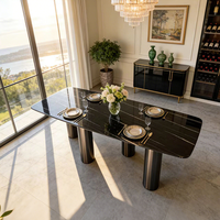 Ensemble de table à manger en marbre de luxe avec 8 chaises et base en acier inoxydable pour meubles de salle à manger