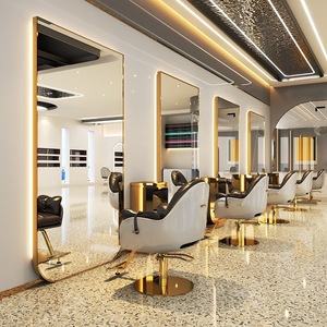 Wall Mounted LED <b>Light</b> <b>Mirror</b> Oval Hair Salon <b>Mirror</b> Metal Barber Shop Vanity <b>Mirror</b> for Perm Dyeing - Product Image 5