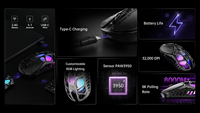 Souris de jeu sans fil GravaStar Mercury X Pro, taux de polling 8 kHz, tri-mode, PAW 3950, 32000 DPI, 49 g, super légère, GLOWSYNC RGB