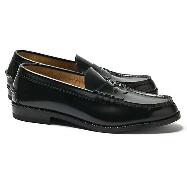 Rubber outsole brown leather summer men's black loafers for sale