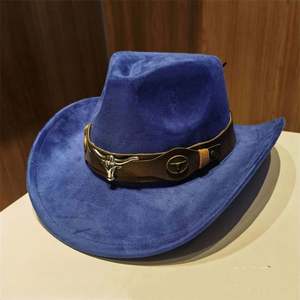 Chapeau de cowboy en feutre suédé à large bord enroulable, style western, pour l'extérieur et les voyages, avec ceinture OX - Product Image 3