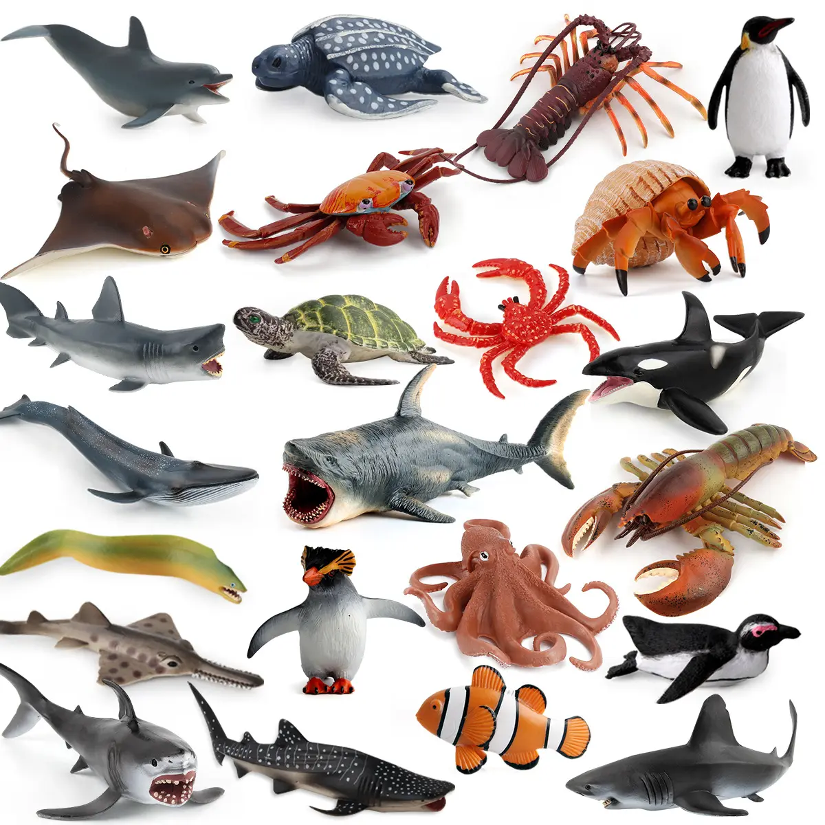 Animales Marinos en 3D, modelo de animales del mar, matamoscas, tiburón, Tortuga, pingüino, animal terrestre submarino, Tigre, gorila