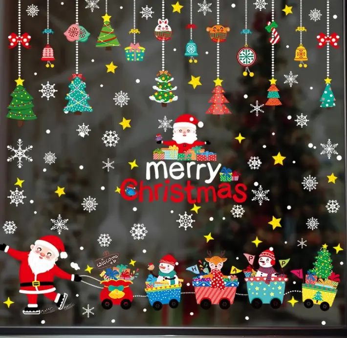 Рождественская мультяшная оконная стеклянная декоративная керамическая плитка магазин праздничная атмосфера Снежинка Рождественский подарок наклейка