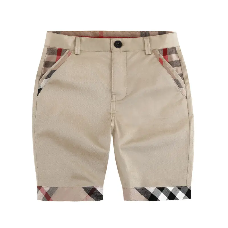 กางเกงขาสั้นผ้าทอลายทแยงสำหรับเด็กผู้ชาย,เสื้อผ้าเด็กกางเกงผ้าฝ้ายสีล้วนแบบเรียบง่ายสำหรับฤดูร้อนปี2023
