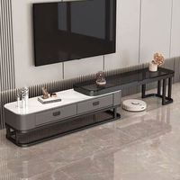 Combinaison Table Basse et Meuble TV Design et Créatif pour Salon, avec Plateau en Céramique et Structure Métallique