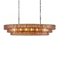 Lustre linéaire de luxe en métal noir avec verre vert ambré, grand, long, pour la décoration intérieure, les îlots de cuisine et les grandes tables de salle à manger, design ovale à niveaux artistique