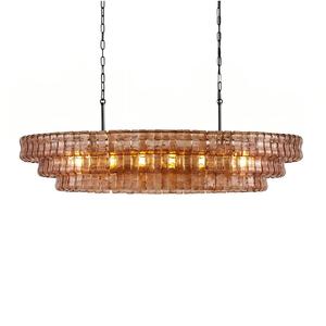 Lussuoso <span class=keywords><strong>Lampadario</strong></span> Lineare Grande e Lungo per Arredamento Casa, Isola Cucina, Tavoli da Pranzo, con Vetro Ovale a Strati <span class=keywords><strong>Verde</strong></span> Ambra e Metallo Nero - Product Image 6