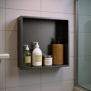 Niche de douche en acier inoxydable 15 x 15 cm, carrée, à fixation murale, noir canon de fusil, design minimaliste, accessoire de salle de bain durable - Product Image 2