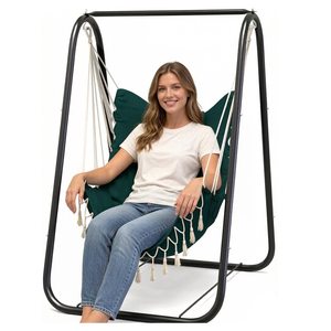 Fauteuil <span class=keywords><strong>suspendu</strong></span> avec support - Design moderne, utilisation intérieure/extérieure, structure en métal et coussin à séchage rapide, capacité 300 lb <span class=keywords><strong>pour</strong></span> adultes - Product Image 2