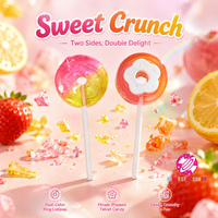 Sucettes en gros personnalisées bicolores en forme d'anneau avec bonbons pressés en forme de fleur, saveur fruits mélangés, bonbons durs pour fêtes d'enfants