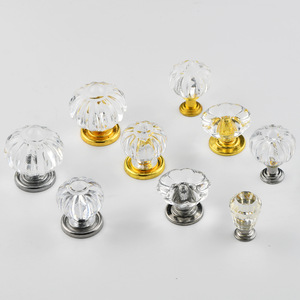 Acrylic Single-hole Cabinet <b>Knob</b> Round Transparent Gold Base Modern Minimalist Style Kitchen <b>Drawer</b> Handle - Product Image 1