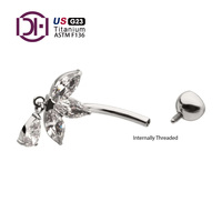 Implant sınıf titanyum dahili dişli üçlü markiz Gem Fan göbek yüzer gözyaşı Gem Dangle Piercing takı ile