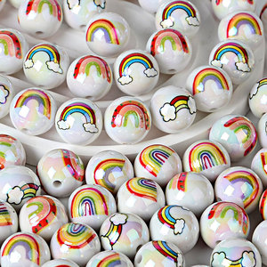 16mm Double-sided Printed <b>Acrylic</b> rainbow Cloud <b>Beads</b> DIY Mobile Phone Chain Pendant Car Hook Keychain Chain Accessory Colorful - Product Image 1