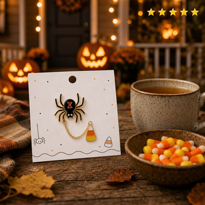 Broche en émail souple <span class=keywords><strong>araignée</strong></span> d'Halloween, pendentif maïs sucré, chaîne dorée, bijoux effrayants, broches, vente en gros, broche de revers en métal personnalisée - Product Image 4