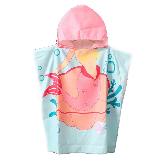 Wholesale Microfiber Kids Hooded Beach Bath Towel Shark Printed Children's Cartoon Bathrobe Hoodie Bath Towel