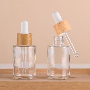 בקבוק זכוכית שקוף עם טפטפת, 30 מ\\\"ל/50 מ\\\"ל, עם מכסה עץ, לשמנים אתריים, טיפות עיניים וקרמים לטיפוח העור - Product Image 5
