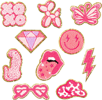 Écusson brodé en chenille personnalisé pour vêtements d'enfants, étiquette de sac, grand logo rose brodé pour jeans