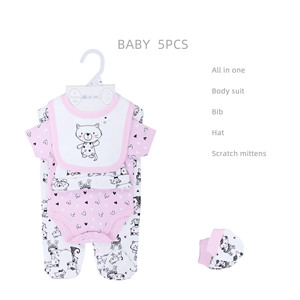 Ensemble de vêtements pour bébé nouveau-né 5 pièces Combinaisons pour bébé Pyjamas Bavoir Mitaines Chaussettes Chapeau Coton Garçon Fille Combinaison pour bébé Ensemble de vêtements pour bébé - Product Image 5