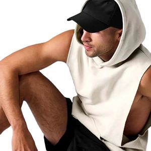 Wholesale Men Workout Hoodies Custom Logo Streetwear <b>Sleeveless</b> Hoodies Solid Color Fleece <b>Sleeveless</b> Pullover <b>Hoodie</b> Men - Product Image 3
