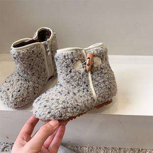 Version coréenne enfants confortable fourrure chaude fermeture éclair talon plat botte de neige botte courte hiver décontracté moelleux chaussures bébé bottes - Product Image 2