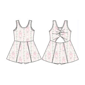 Robe d'été sans manches pour bébé fille, longueur genou, imprimé fleurs roses et nœuds, vente en gros, robe de yoga, GSD3518 - Product Image 1