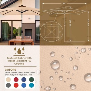 Sombrilla de Jardín/Patio Cuadrada Grande de 9 Pies, Personalizada, de Grado Comercial, con Poste Central, Iluminación LED Solar, para Exteriores y Cafés - Product Image 2