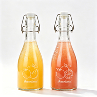Bouteille en verre ronde de 250 ml pour boissons fermentées, jus, lait, vin, vinaigre, avec bouchon à clip