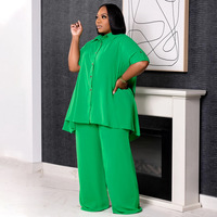 Nouvel ensemble de vêtements pour femmes Tks, grande taille, style décontracté, couleur unie, haut à manches courtes, pantalon large tissé, ensemble 2 pièces boutonné