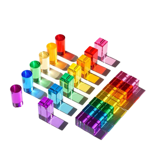 Blocs acryliques transparents arc-en-ciel imprimés, lot de 54 blocs de couleurs, cubes de construction en acrylique pour l'apprentissage sensoriel, jouets de construction - Product Image 1