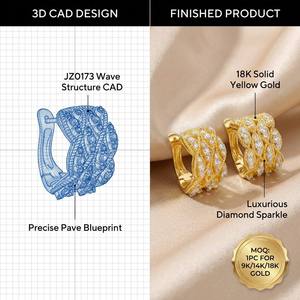 Impresionantes Pendientes de Oro Sólido de 9K/14K/18K con Textura Ondulada de 1.176ct, Banda de Diamantes con Micro-Pavé para Joyería de Lujo Diaria - Product Image 2