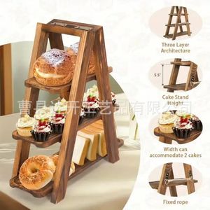 Soporte de madera para pasteles y postres de 3 niveles con estante giratorio para uso en fiestas y escritorio. - Product Image 4