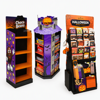 Présentoir de sol en carton ondulé sur le thème d'Halloween, support d'affichage POS personnalisé imprimé pour la promotion saisonnière des bonbons