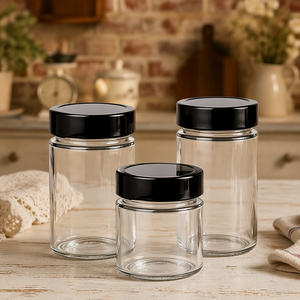 ガラス製食品保存容器、黒蓋付き、BPAフリー、冷蔵庫用円筒形ジャー - Product Image 6