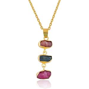 YASHEE Natural <b>Ruby</b> Rough Crystal Pendant <b>Necklace</b> Gold Chain Bezel Setting Unisex Chakra Healing Gemstone Jewelry - Product Image 1